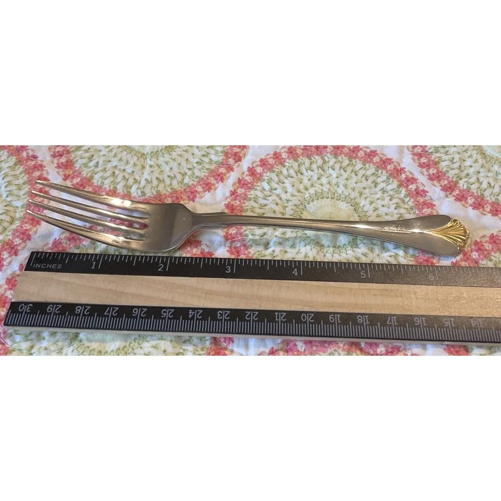 Yamazaki Cara Salad Forks Gold‎ Accent Glossy Stainless Japan Flatware Set Of 4